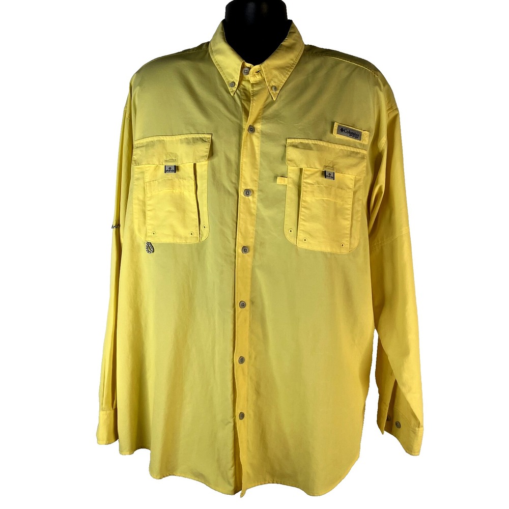 Columbia PFG Bahama II Men's Fishing Shirt Lemon Wash XL Lightweight Long Sleeve
